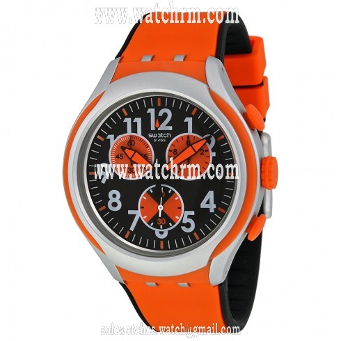 Swatch Feel Strong Black and Orange Dial Orange Silicone Men's Watch YYS4003