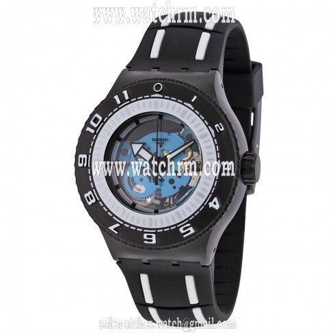 Swatch Feel the Sea Skeleton Dial Black Rubber Men's Sports Watch SUUB101