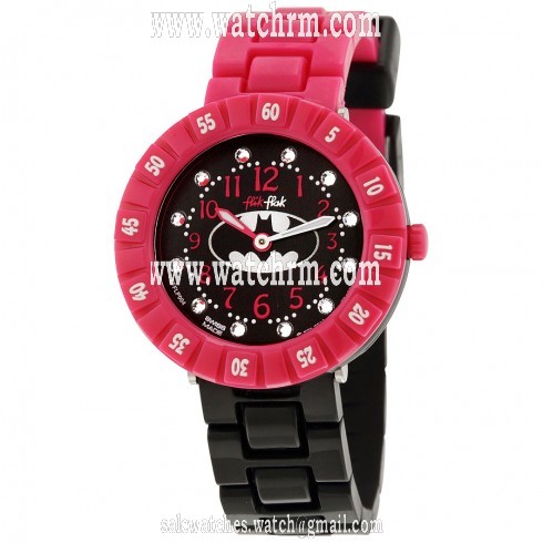 Swatch Flik Flak Batgirl Black Dial Pink and Black Girls Watch ZFFLP004
