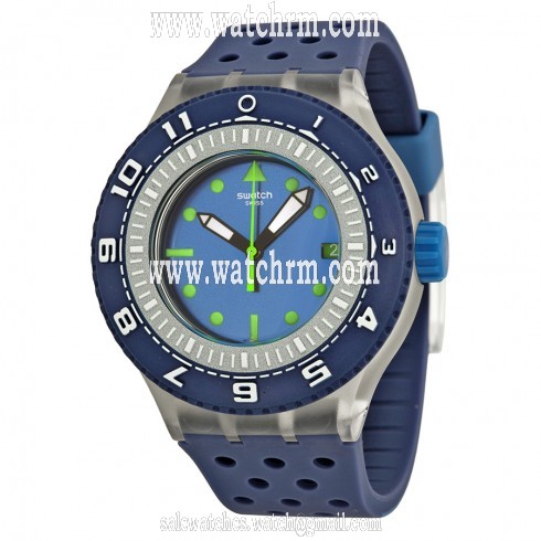 Swatch Flow Through Blue Dial Blue Perforated Rubber  Men's Watch SUUK403