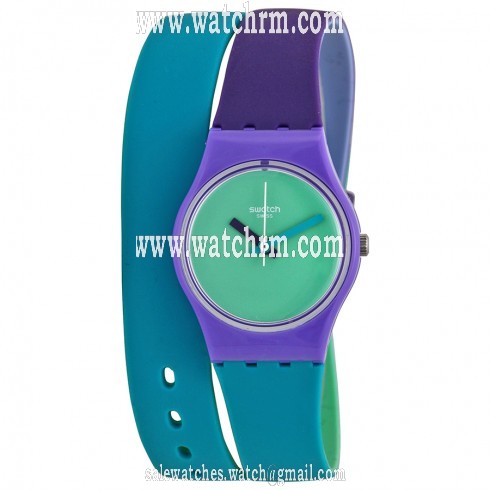 Swatch Fun in Blue Green Dial Blue and Purple Silicone (Double Wrap) Ladies Watch LV117