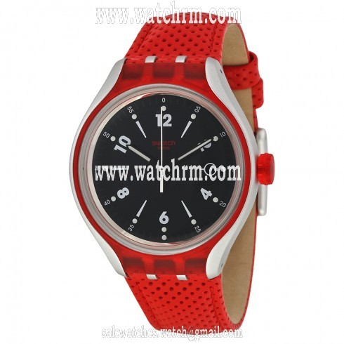 Swatch Go Jump Black Dial Red Leather Men's Watch YES4001