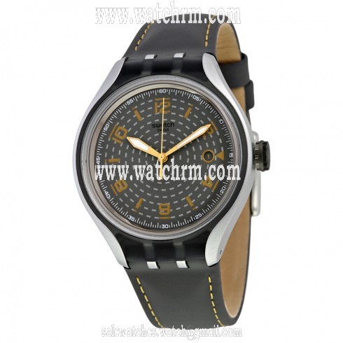 Swatch Go Smokey Grey Dial Grey Leather Men's Watch YES4007
