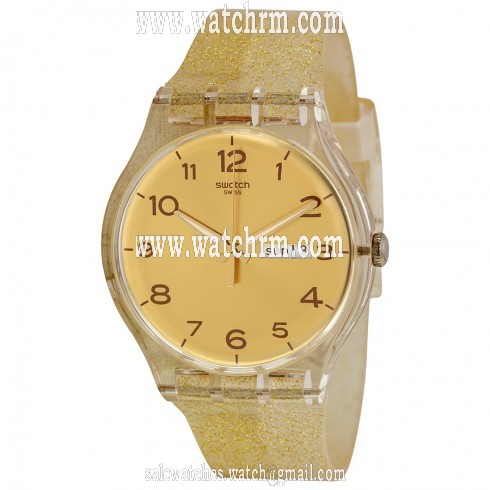 Swatch Golden Dial Golden Sparkle Silicone Ladies Watch SUOK704