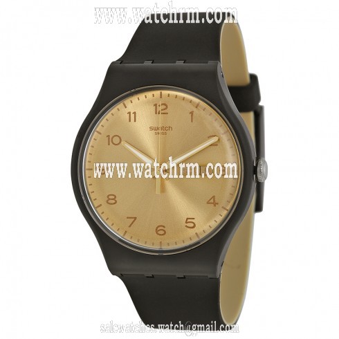 Swatch Golden Friend Gold Dial Black Silicone Unisex Watch SUOB716