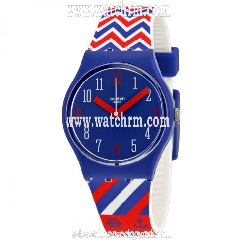 Swatch Grande Voile Blue Dial Red, Blue and White Rubber Ladies Watch GN240