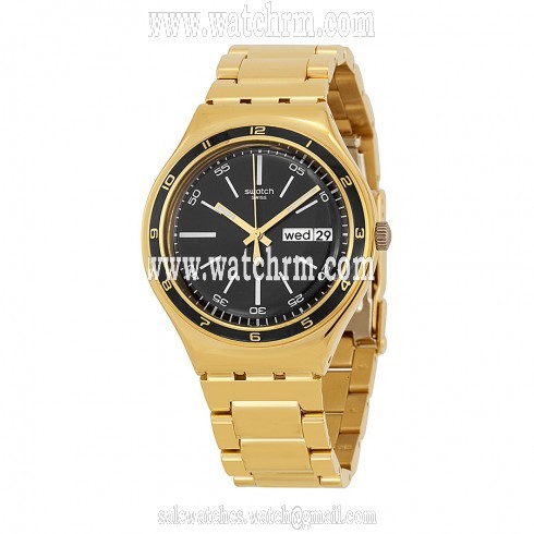 Swatch Irony Black Dial Gold-tone Stainless Steel Bracelet Unisex Watch YGG705G