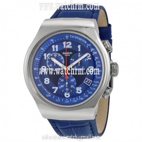 Swatch Irony Chronograph Blue Dial Blue Leather Men's Watch YOS449