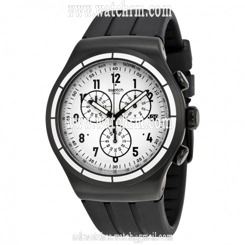 Swatch Irony Chronograph White Dial Black Rubber Men's Watch OB403