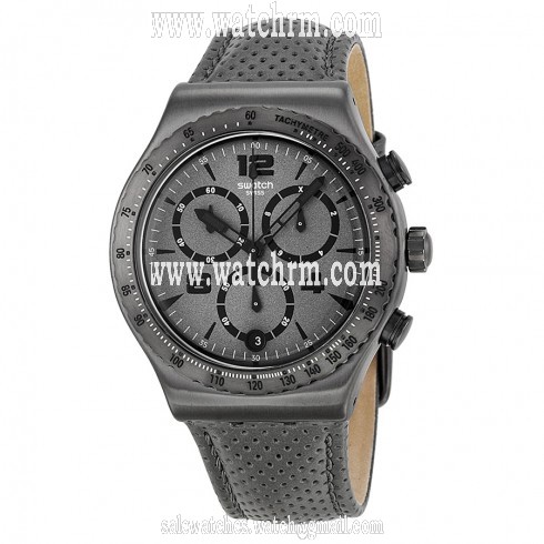 Swatch Irony Parioli Chronograph Dark Grey Dial Grey Leather Strap Men's Watch YVM400