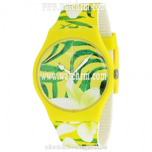 Swatch Limbo Dance Yellow Patterned Dial Yellow Patterned Silicone Unisex Watch SUOJ104