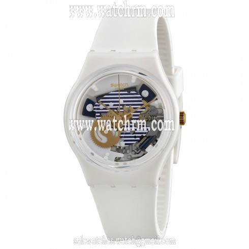 Swatch Mariniere Blue White Transparent Dial White Silicone Unisex Watch GW169