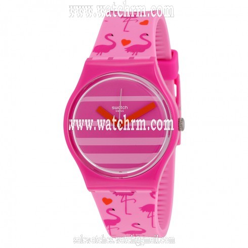 Swatch Miami Peach Pink Stripe Dial Pink Silicone Unisex Watch GP144