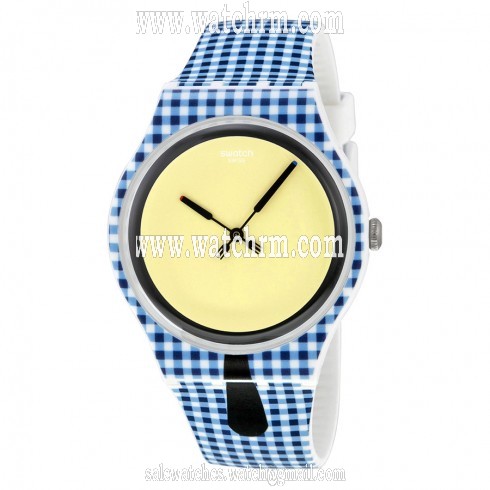 Swatch Moitie Moitie Yellow Dial Blue and White Check Silicone Men's Watch SUOW118