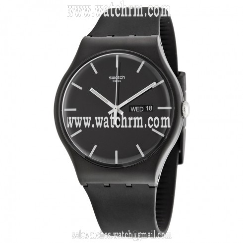 Swatch Mono Black Dial Black Rubber Strap Men's Watch SUOB720