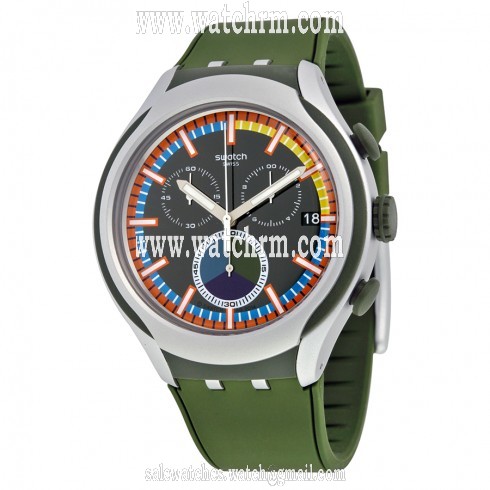 Swatch Moss Chronograph Black Dial Green Silicone Men's Watch YYS4009