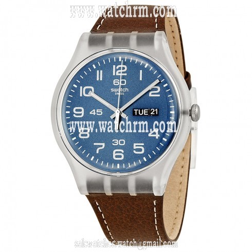 Swatch Originals Daily Friend Blue Dial Brown Leather Unisex Watch SUOK701