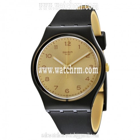 Swatch Originals Gold Dial Black Rubber Ladies Watch GB288
