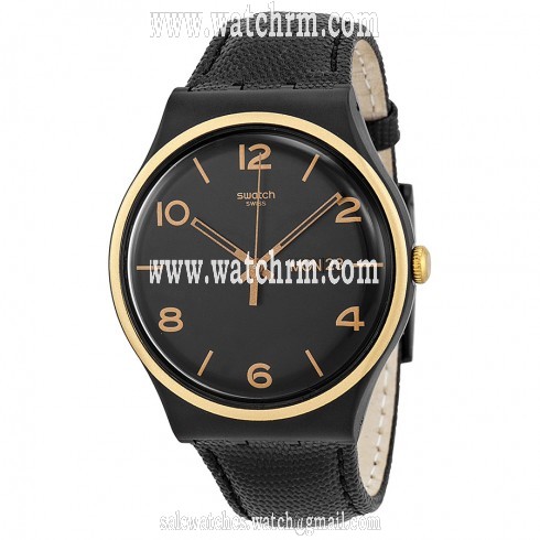 Swatch Originals Rhossili Black Dial Leather Unisex Watch SUOB706