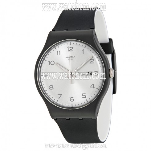 Swatch Originals Silver Dial Black Silicone Unisex Watch SUOB717