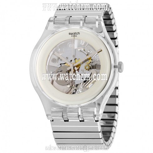 Swatch Originals Silver Skeleton Dial Stainless Steel Men's Watch SUOK105FB