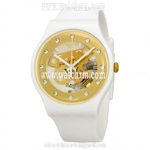 Swatch Originals Sunray Glam Skeleton Dial White Plastic Men's Watch SUOZ148