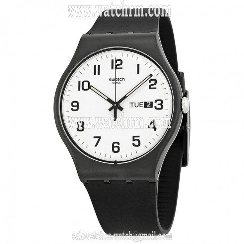 Swatch Originals Twice Again White Dial Black Silicone Unisex Watch SUOB705