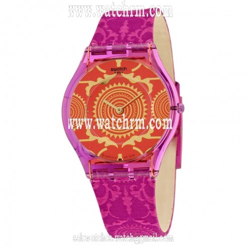 Swatch Shantaram Orange Pattened Dial Purple Fabric Unisex Watch SFV109