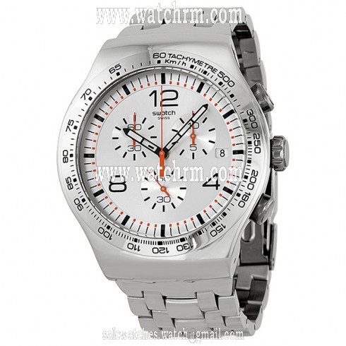Swatch Shiny Addict Silver Dial Chronograph Stainless Steel Men's Watch YOS445G