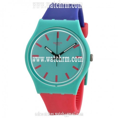 Swatch Shunbukin Green Dial Blue and Pink Silicone Rubber Unisex Watch GG215