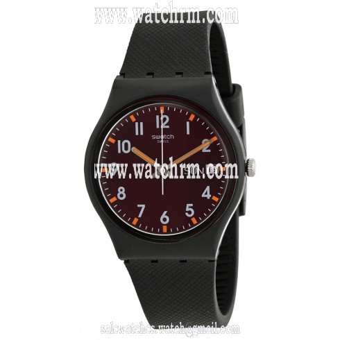 Swatch Sir Red Brown Dial Black Rubber Unisex Watch GB753