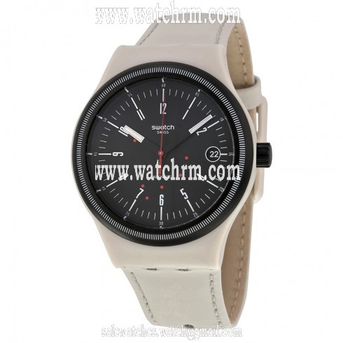 Swatch Sistem Automatic Black Dial Cream Leather Men's Watch SUTM400