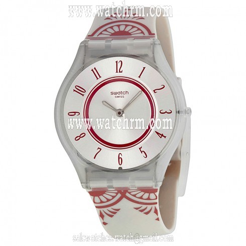 Swatch Skin Cuivre De Lune Silver Dial Silicone Ladies Watch SFW105