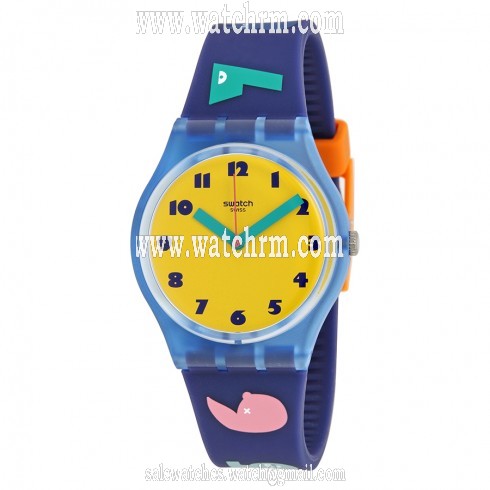 Swatch Soleil Yellow Dial Blue Silicone Unisex Watch GN242