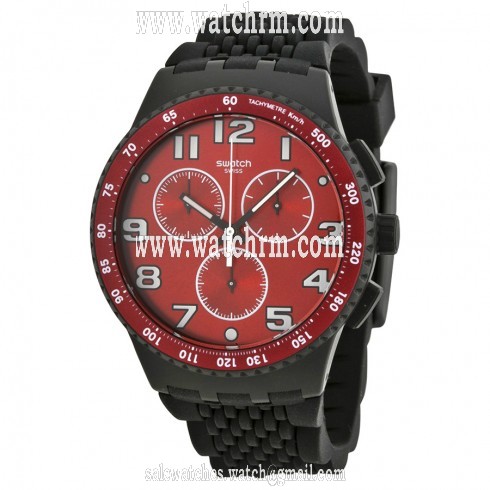 Swatch Testa De Toro Red Dial Black Silicone Rubber Unisex Watch SUSB101