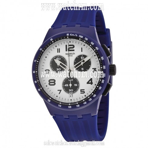 Swatch Travel Choc Chronograph White and Black Dial Navy Blue Silicone Unisex Watch SUSN408