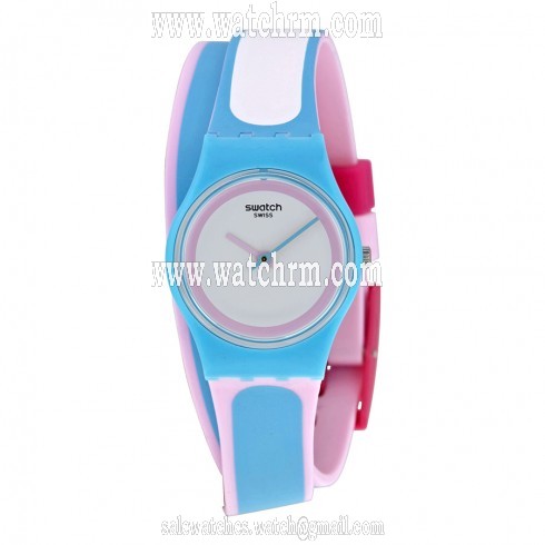 Swatch Tropical Beauty White Dial White Pink and Blue Silicone Ladies Watch Ll117