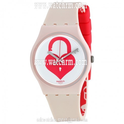 Swatch Unlock My Heart Ladies White (Unlock My Heart) Dial Light Pink Silicone Ladies Watch GZ292