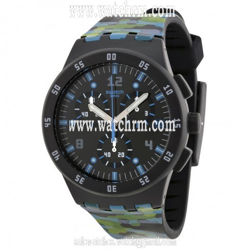 Swatch Urban Jungle Chronograph Black Dial Camouflage Silicone Rubber Unisex Watch SUSB403