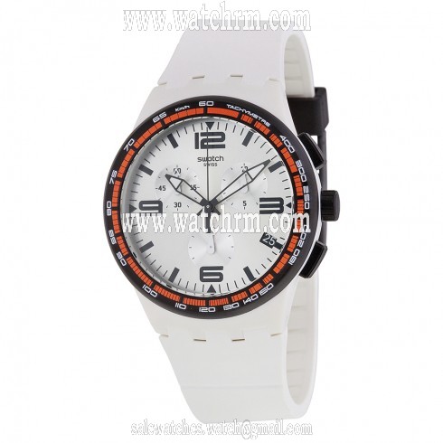 Swatch White Blades Chronograph Silver Dial White Rubber Men's Watch SUSW405