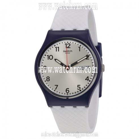 Swatch White Delight Silver Dial White Silicone Strap Men's Watch GN720