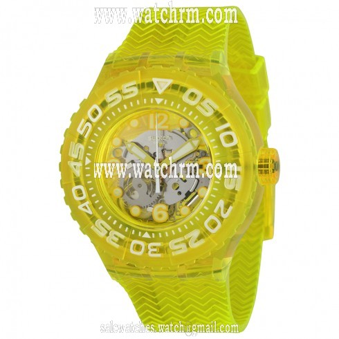 Swatch Yellow Lemon Profond Transparent Dial Translucent Lemon Yellow Silicone Unisex Watch SUUJ101