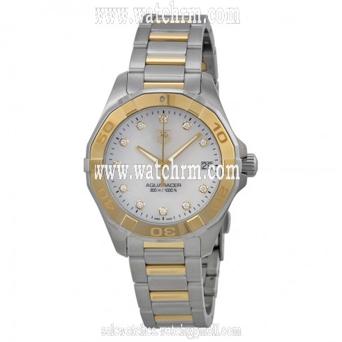 Tag Heuer Aquaracer Mother of Pearl Diamond Dial Stainless Steel 18kt Yellow Gold Ladies Watch WAY1351.BD0917