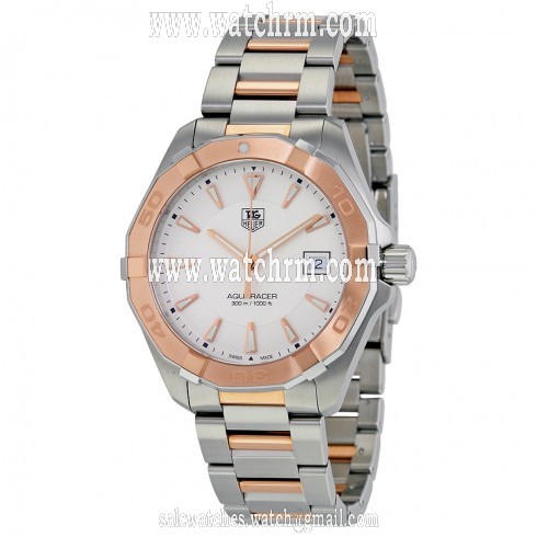 Tag Heuer Aquaracer Silver Dial Steel and 18kt Rose Gold Men's Watch WAY1150.BD0911