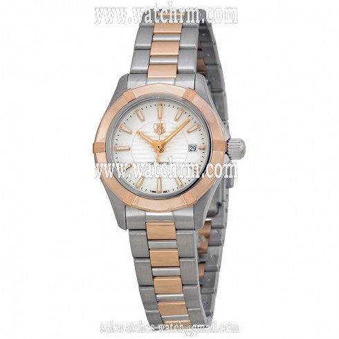 Tag Heuer Aquaracer White Dial 18kt Rose Gold Stainless Steel Ladies Watch WAP1450BD0837