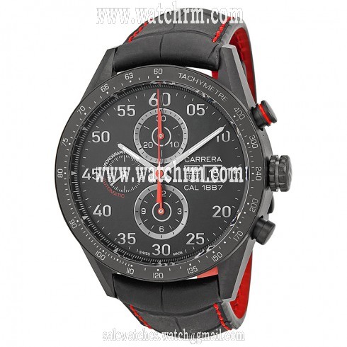 Tag Heuer Carrera 1887 Chronograph Automatic Black Dial Black Leather Men's Watch CAR2A80FC6237