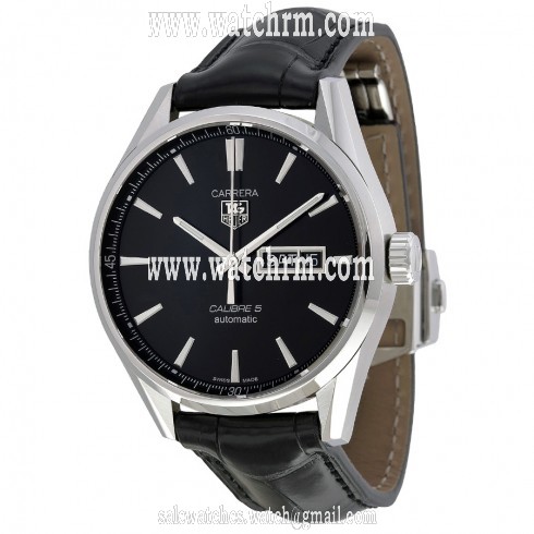 Tag Heuer Carrera Automatic Black Dial Black Leather Men's Watch WAR201AFC6266