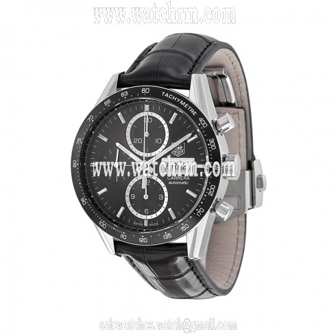 Tag Heuer Carrera Automatic Chronograph Black Dial Black Leather Men's Watch CV201AGFC6266