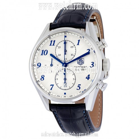 Tag Heuer Carrera Automatic Chronograph Silver Dial Blue Leather Men's Watch CAR2114FC6292
