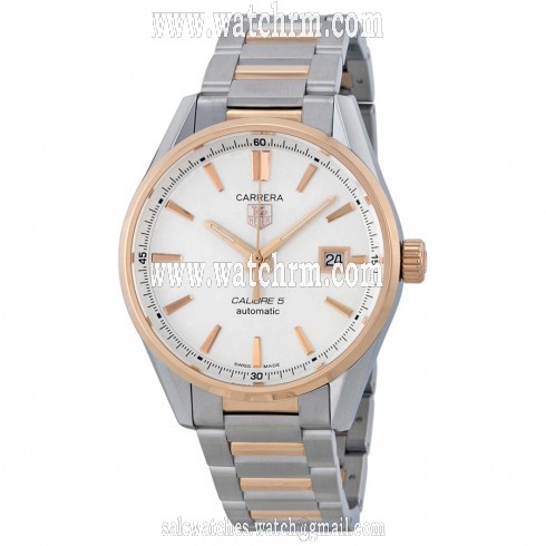 Tag Heuer Carrera Caliber 5 Silver Dial Stainless Steel 18kt Rose Gold Men's Watch WAR215DBD0784